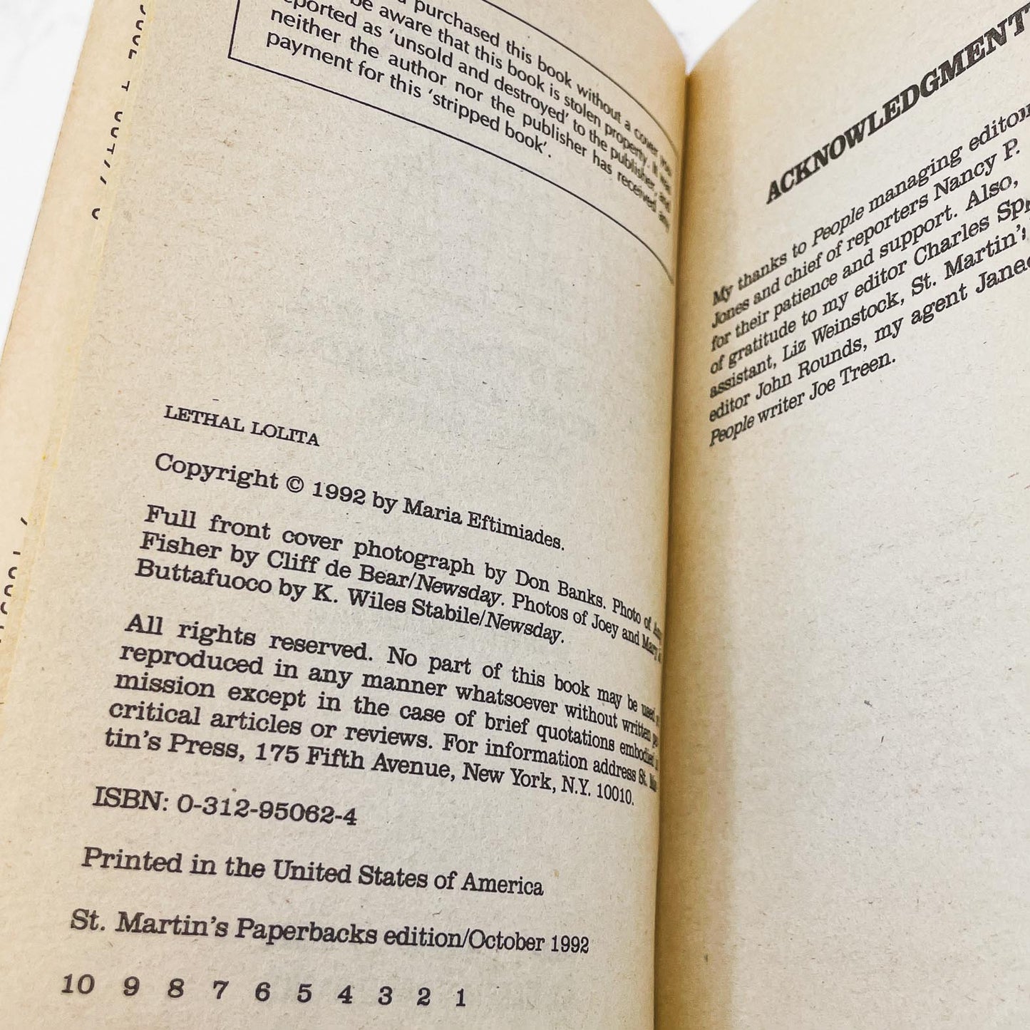 Lethal Lolita: A True Story of Sex, Scandal & Deadly Obsession by Maria Eftimiades [FIRST EDITION PAPERBACK] 1992 • St. Martin's
