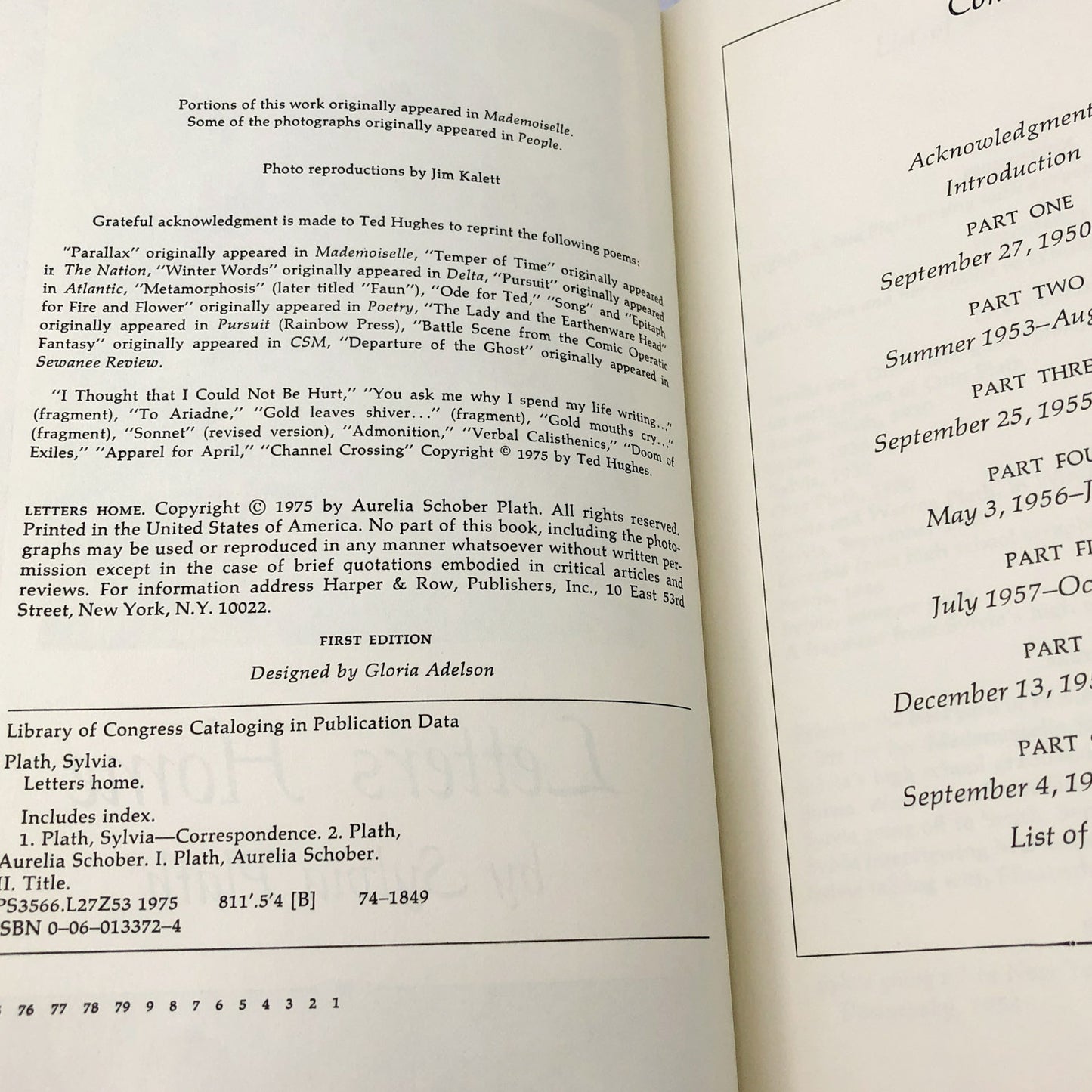 Letters Home by Sylvia Plath - Correspondence 1950-1963  [FIRST EDITION • FIRST PRINTING] 1975