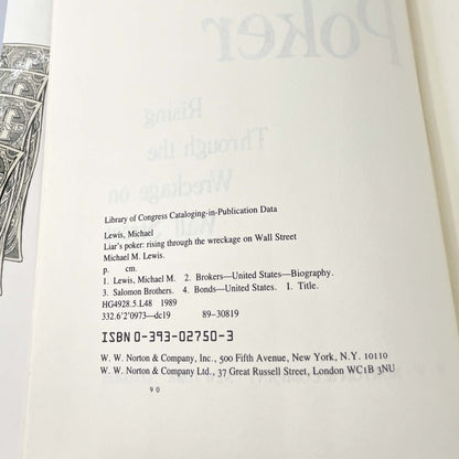 Liar's Poker by Michael Lewis [FIRST EDITION] 1989 • W.W. Norton & Company