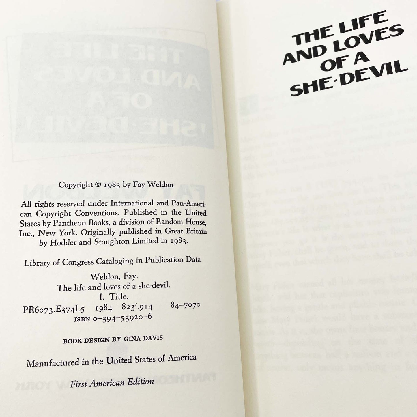 The Life and Loves of a She Devil  Fay Weldon [FIRST EDITION • FIRST PRINTING] 1984 • Pantheon