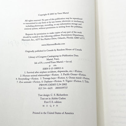 Life of Pi by Yann Martel [FIRST EDITION] 2001 • Harcourt