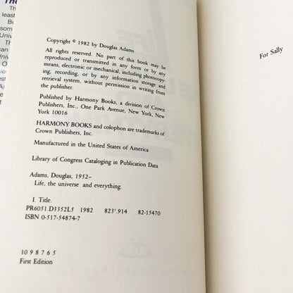 Life, The Universe and Everything by Douglas Adams [FIRST EDITION] 1982 • Harmony Books