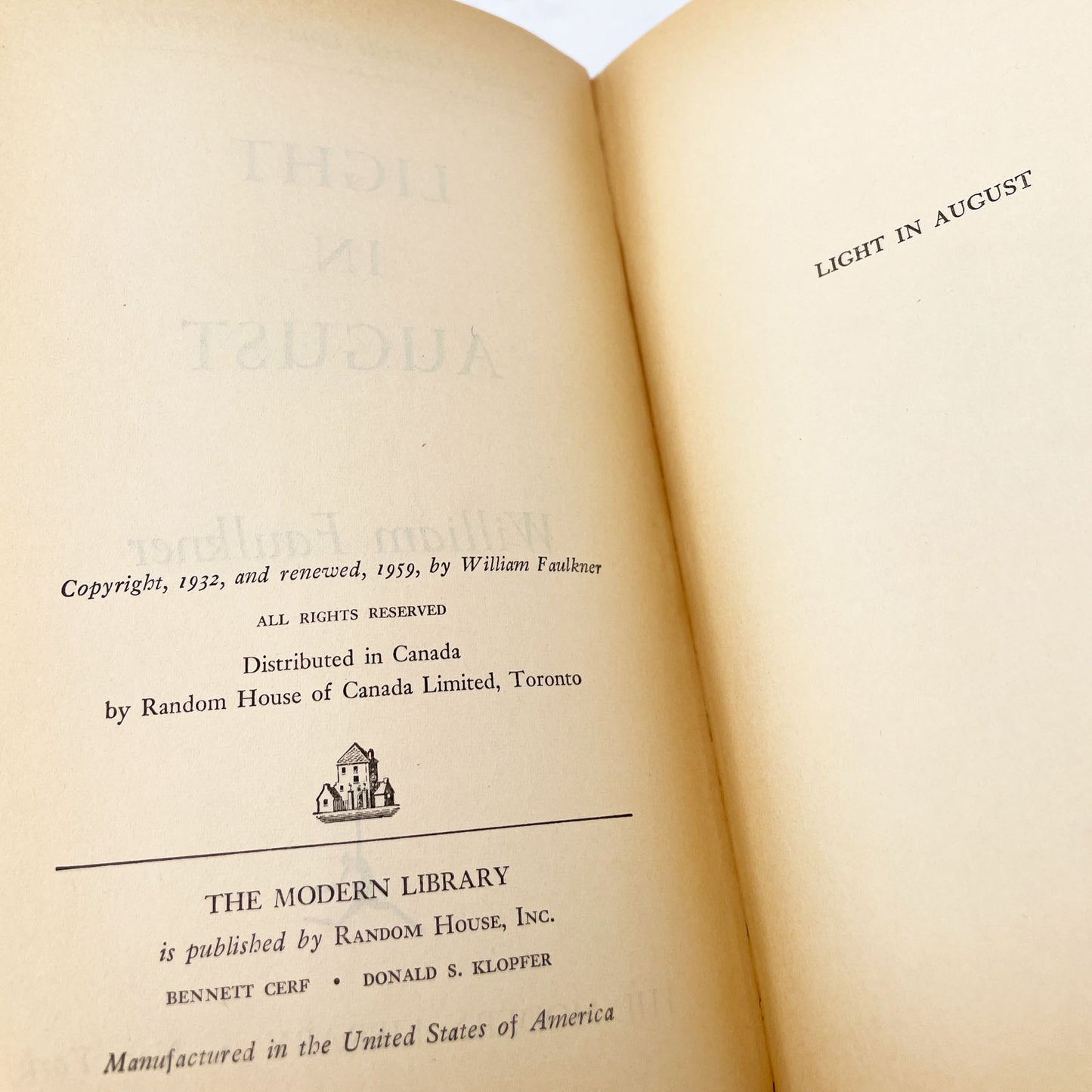 Light in August by William Faulkner [TRADE PAPERBACK] 1959 • The Modern Library