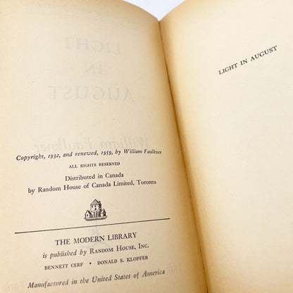 Light in August by William Faulkner [TRADE PAPERBACK] 1959 • The Modern Library