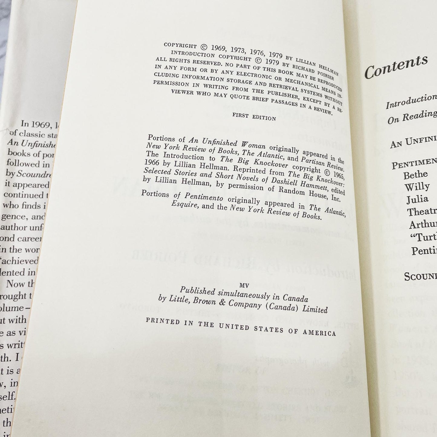 Three by Lillian Hellman (An Unfinished Woman, Pentimento, Scoundrel Time) [FIRST EDITION] 1979