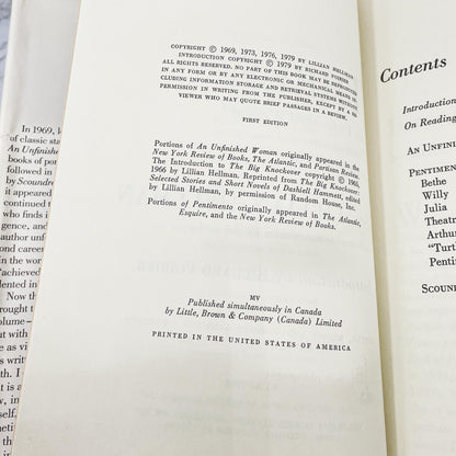 Three by Lillian Hellman (An Unfinished Woman, Pentimento, Scoundrel Time) [FIRST EDITION] 1979