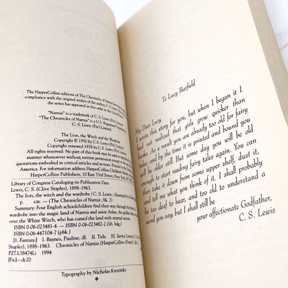 The Lion, The Witch & The Wardrobe by C.S. Lewis [1994 PAPERBACK] • Harper Trophy • Chronicles of Narnia