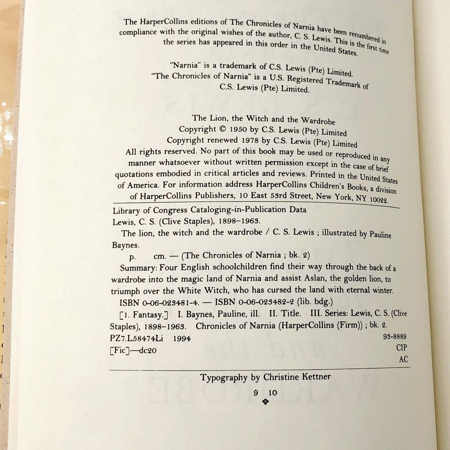 The Lion, The Witch & The Wardrobe by C.S. Lewis [1994 HARDCOVER] Chronicles of Narnia #2