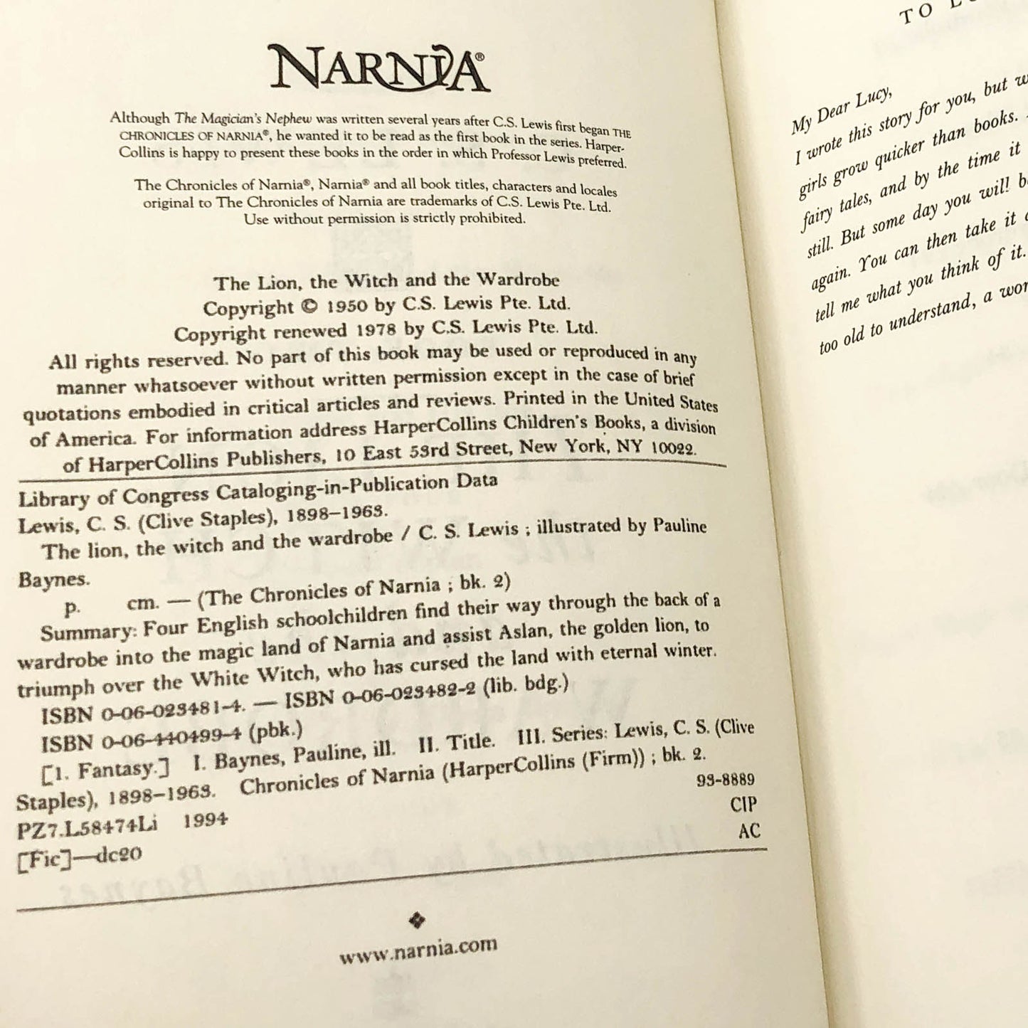 The Lion, The Witch & The Wardrobe by C.S. Lewis [TURTLEBACK HARDCOVER] 1994 • Chronicles of Narnia #2