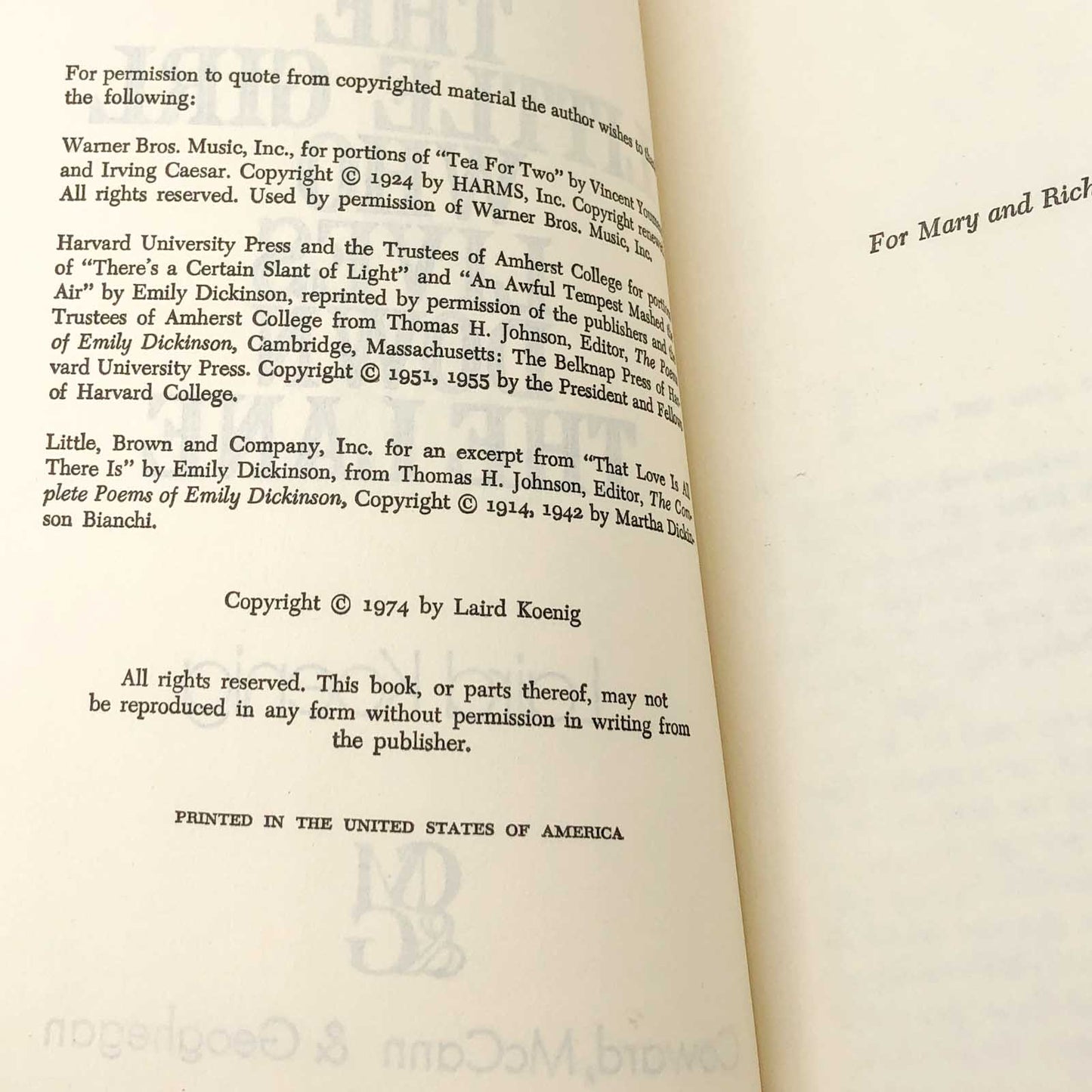 The Little Girl Who Lives Down the Lane by Laird Koenig [FIRST BOOK CLUB EDITION] 1974 • Coward McCann