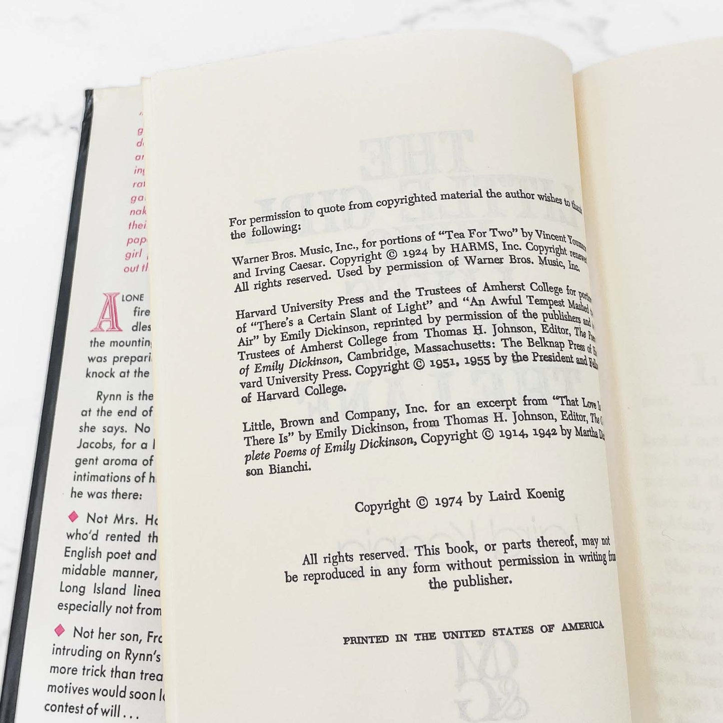 The Little Girl Who Lives Down the Lane by Laird Koenig [FIRST BOOK CLUB EDITION] 1974 • Coward McCann