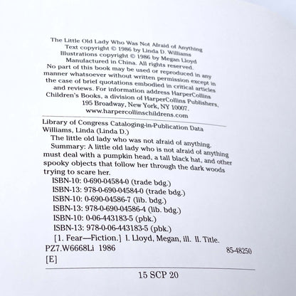 The Little Old Lady Who Was Not Afraid of Anything by Linda Williams & Megan Lloyd [FIRST EDITION] 1986 • Later Printing • HarperCollins