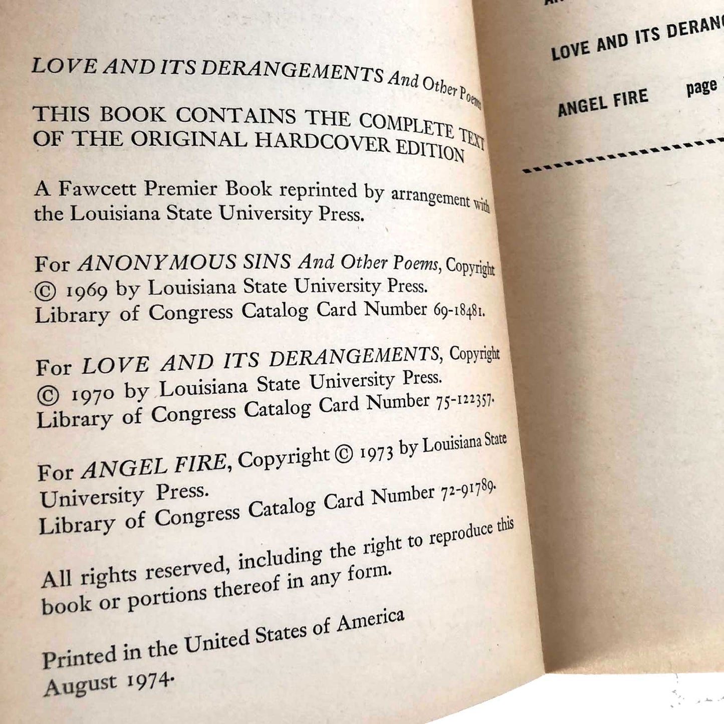 Love and its Derangements & Other Poems by Joyce Carol Oates [FIRST PAPERBACK PRINTING] 1974 • Fawcett