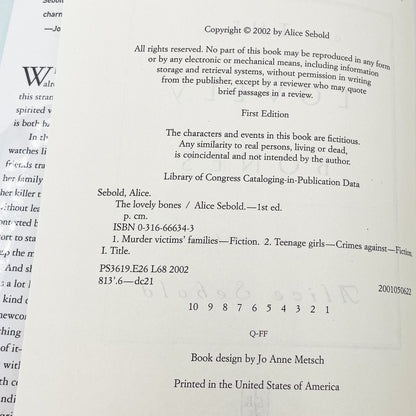 The Lovely Bones by Alice Sebold [FIRST BOOK CLUB PRINTING] 2002 • Little Brown