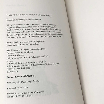 Lullaby by Chuck Palahniuk [FIRST PAPERBACK EDITION] 2003 • Anchor Books