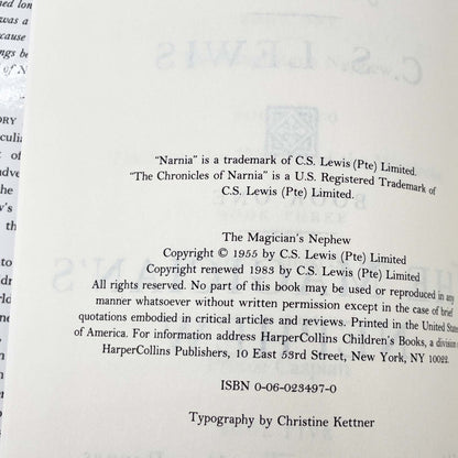 The Magician's Nephew by C.S. Lewis [1994 HARDCOVER] Book Club Edition • Narnia #1