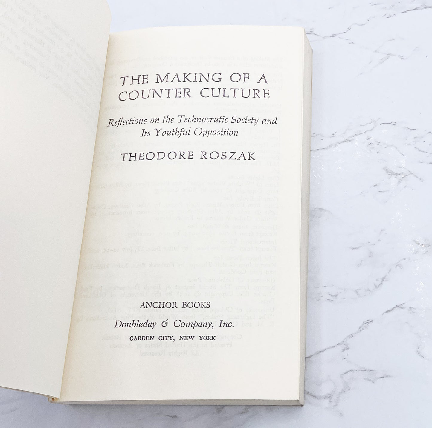 The Making of a Counter Culture by Theodore Roszak [FIRST PAPERBACK PRINTING] 1969 • Anchor