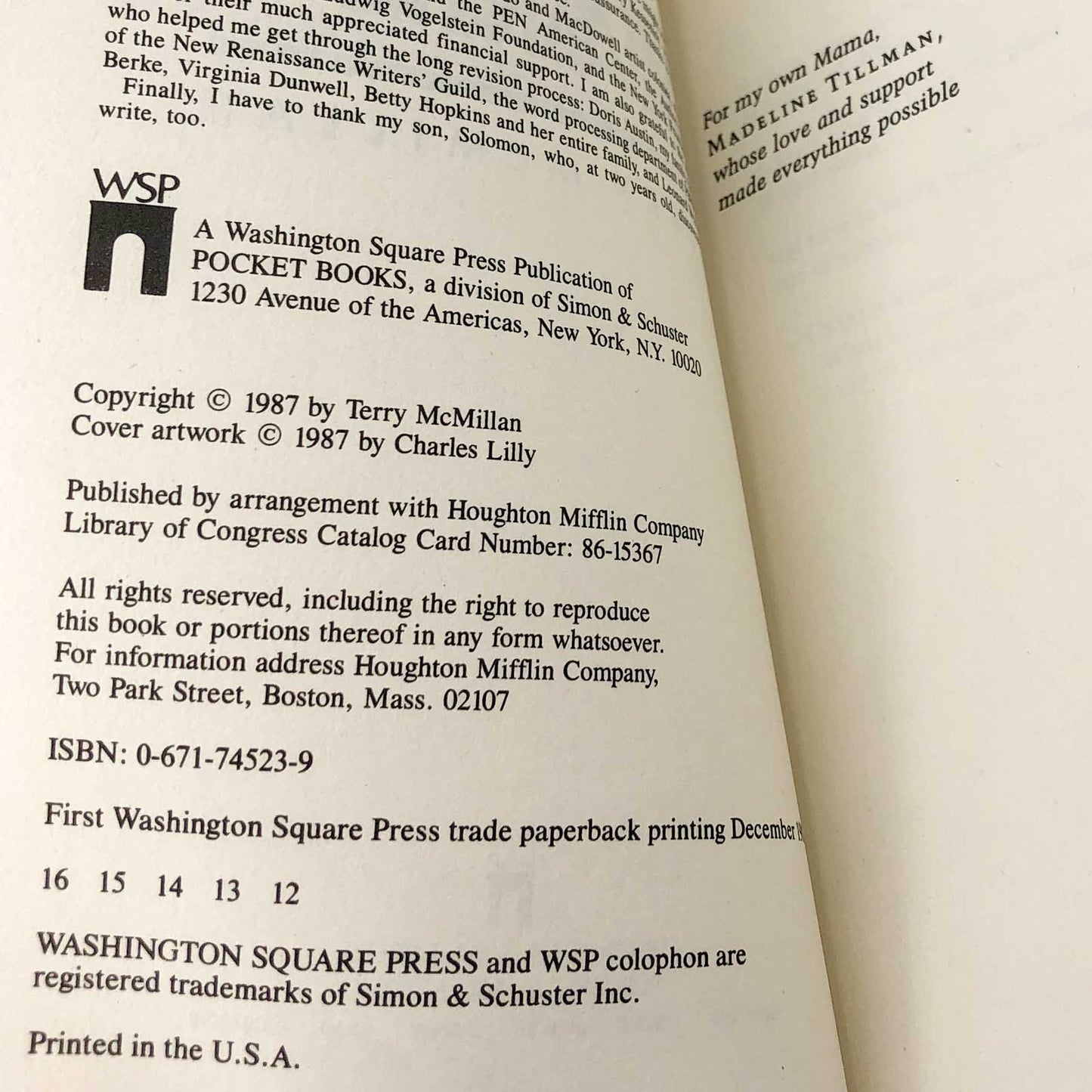 Mama by Terry McMillan [TRADE PAPERBACK] 1992 • Washington Square Press