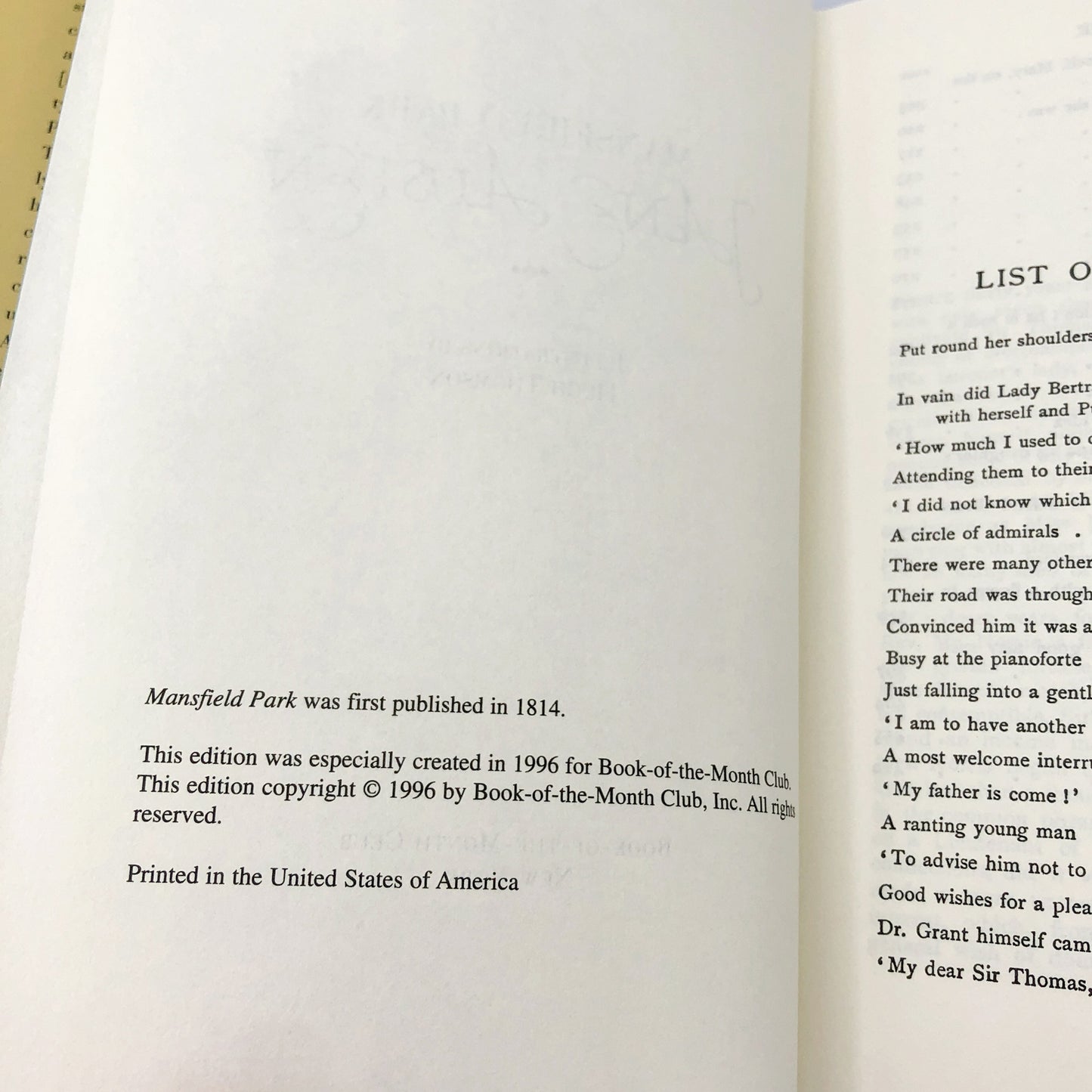 Mansfield Park by Jane Austen [1996 HARDCOVER] • Book of the Month Club