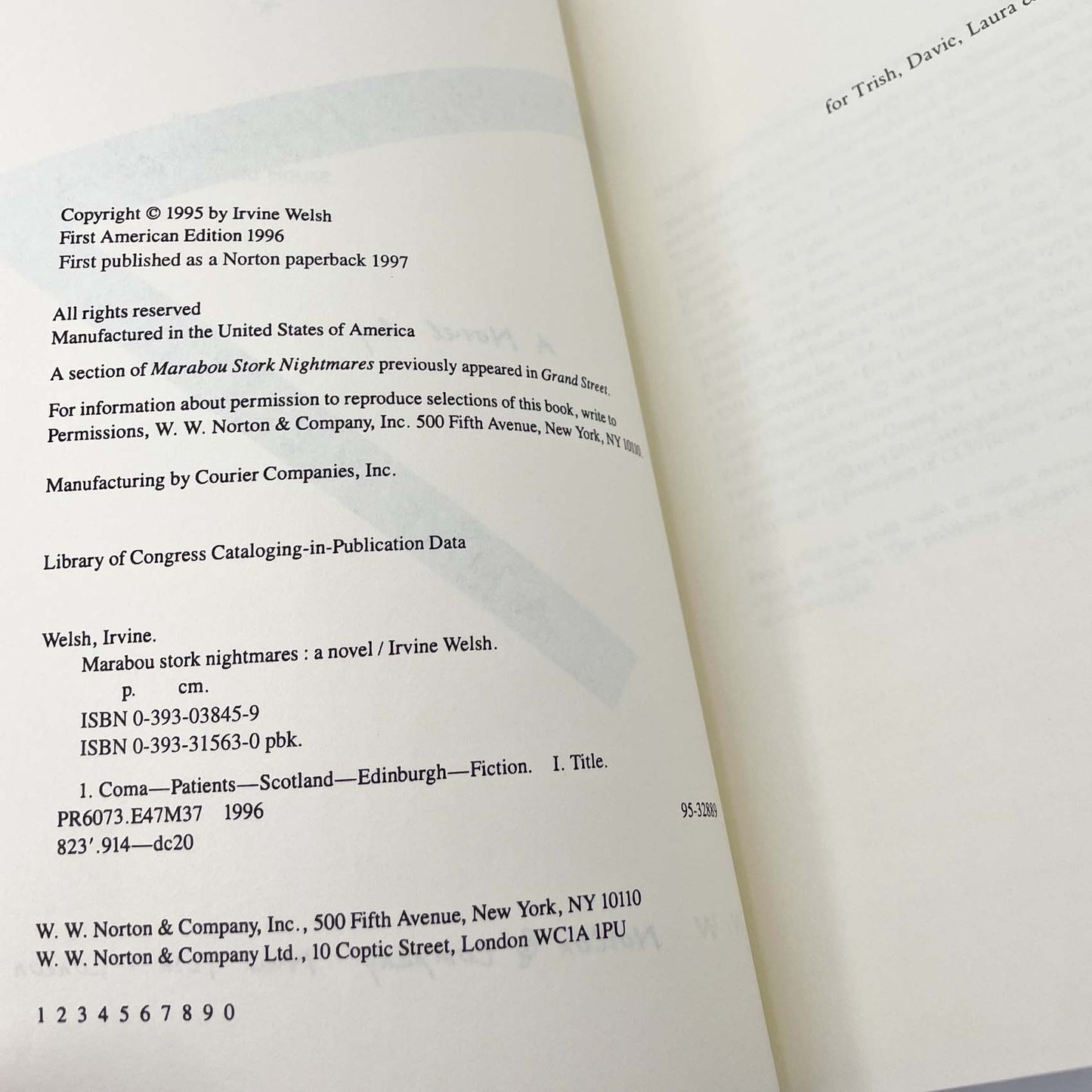 Marabou Stork Nightmares by Irvine Welsh [FIRST PAPERBACK PRINTING] 1997 • W.W. Norton