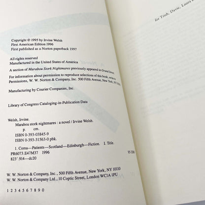 Marabou Stork Nightmares by Irvine Welsh [FIRST PAPERBACK PRINTING] 1997 • W.W. Norton