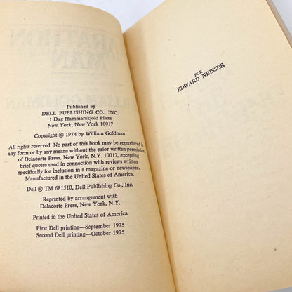 Marathon Man by William Goldman [FIRST PAPERBACK EDITION] 1975 • Dell