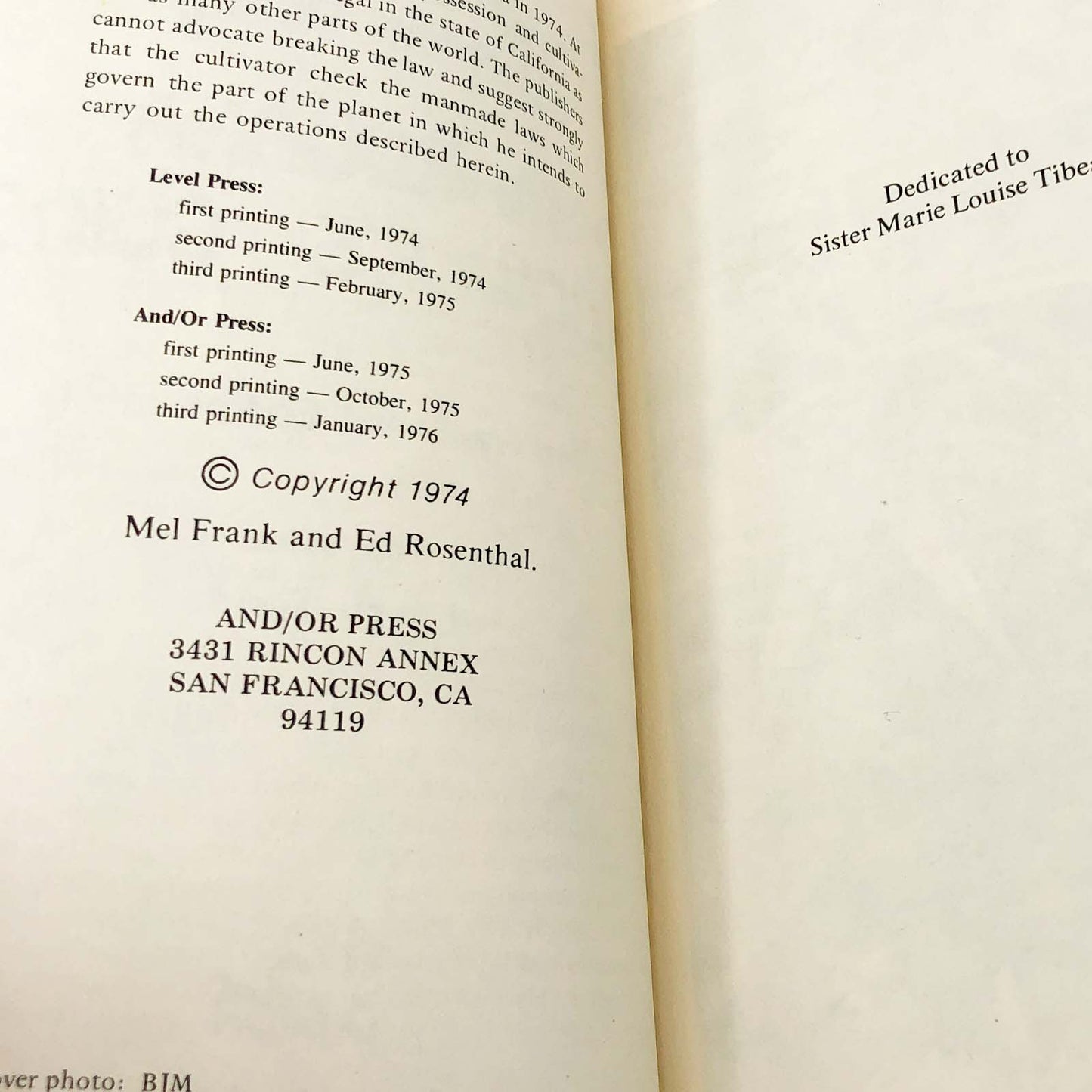 Marijuana Grower's Guide by Mel Frank & Ed Rosenthal [TRADE PAPERBACK] 1976 • And/Or Press