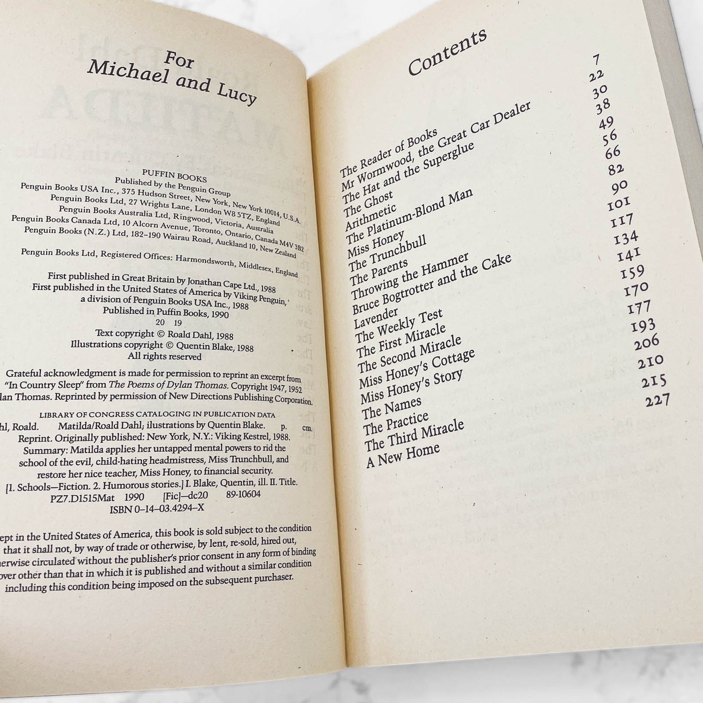 Matilda by Roald Dahl [FIRST U.S. PAPERBACK EDITION] 1990 • Puffin