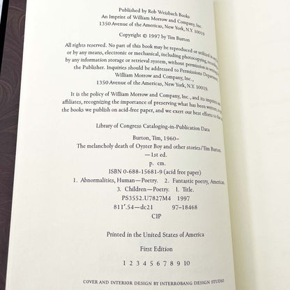 The Melancholy Death of Oyster Boy & Other Stories by Tim Burton [FIRST EDITION • FIRST PRINTING] 1997