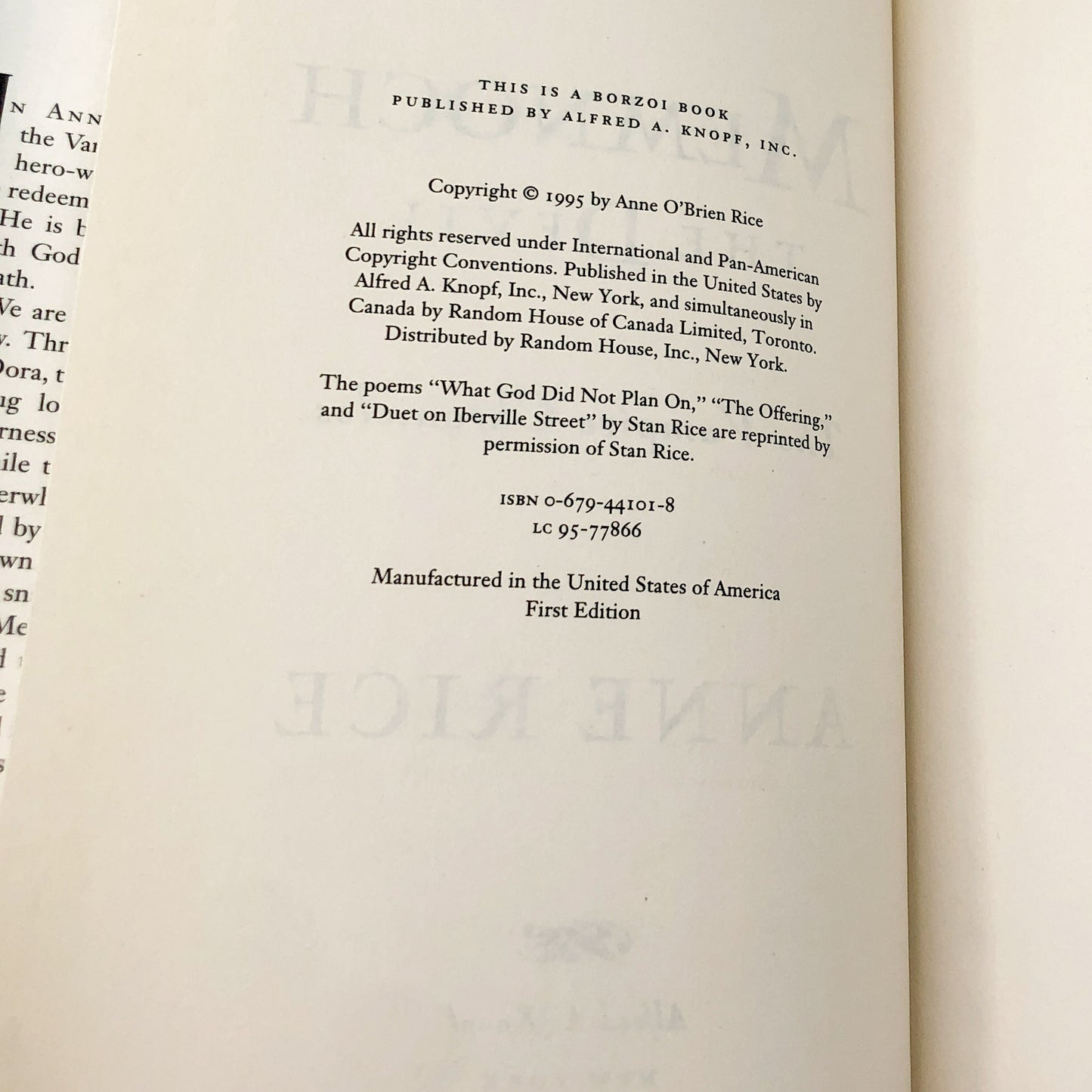 Memnoch The Devil by Anne Rice [FIRST EDITION • FIRST PRINTING] 1995 • Knopf