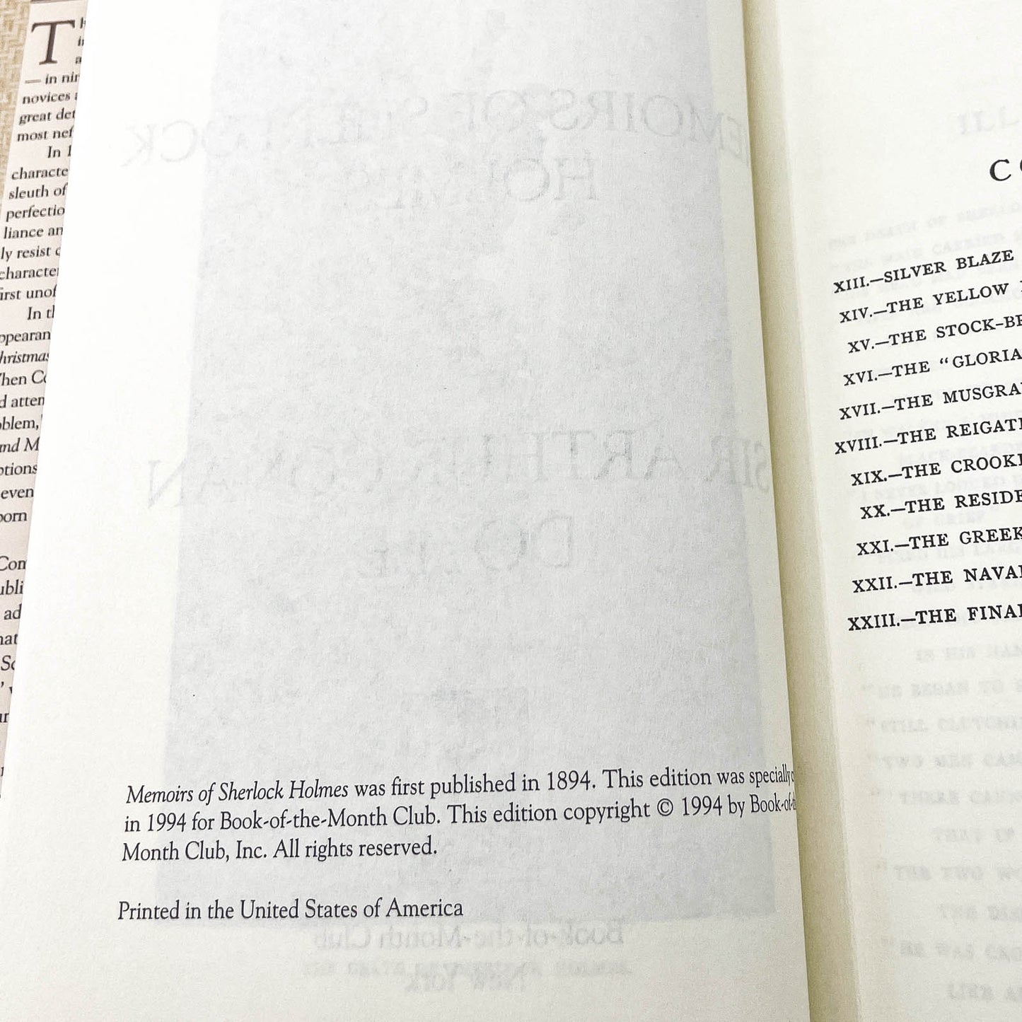 The Memoirs of Sherlock Holmes by Arthur Conan Doyle [ILLUSTRATED HARDCOVER] 1994 • BOTM