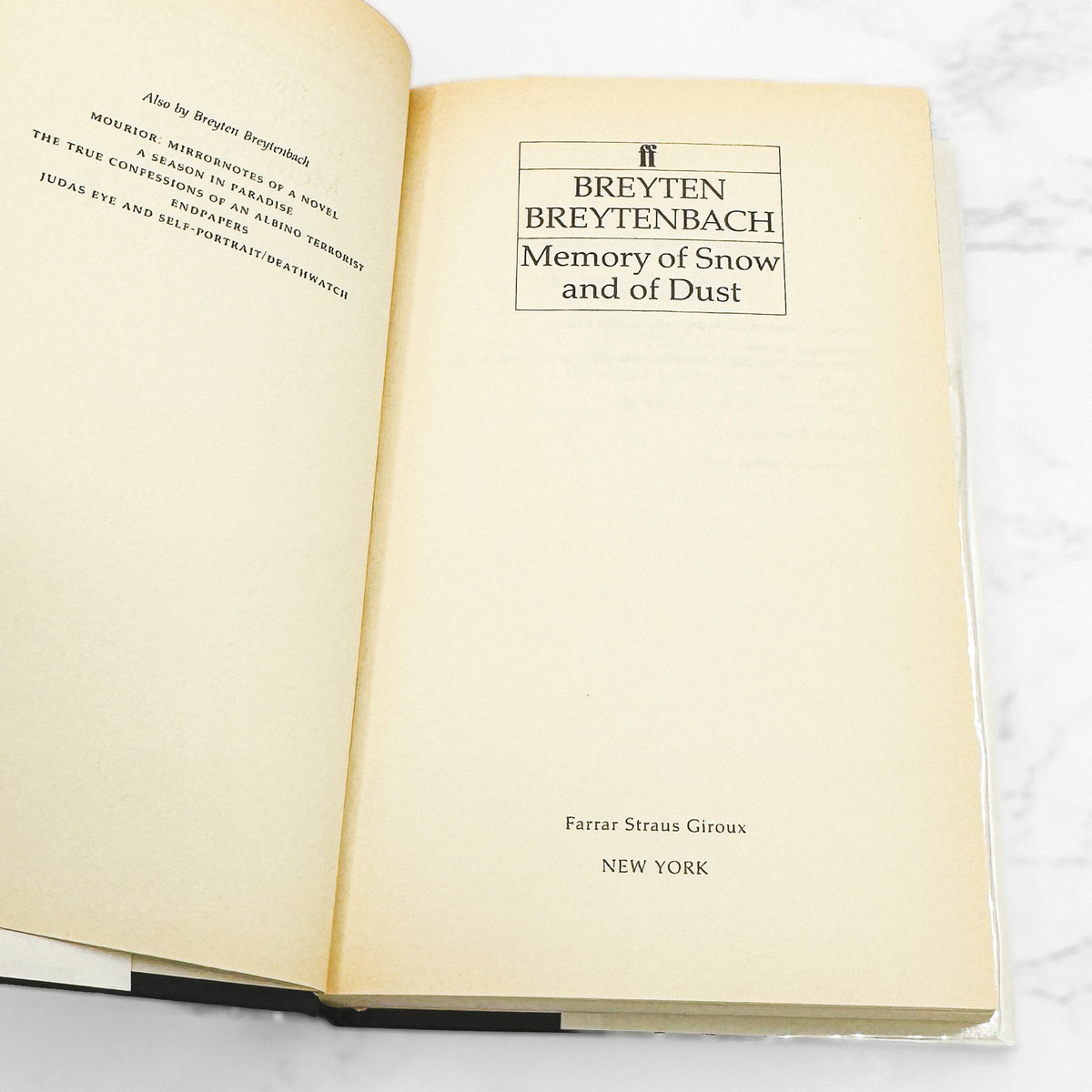 Memory Of Snow And Of Dust by Breyten Breytenbach [U.S. FIRST EDITION • FIRST PRINTING] 1989 • FSG