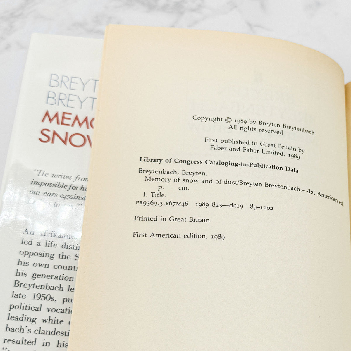 Memory Of Snow And Of Dust by Breyten Breytenbach [U.S. FIRST EDITION • FIRST PRINTING] 1989 • FSG