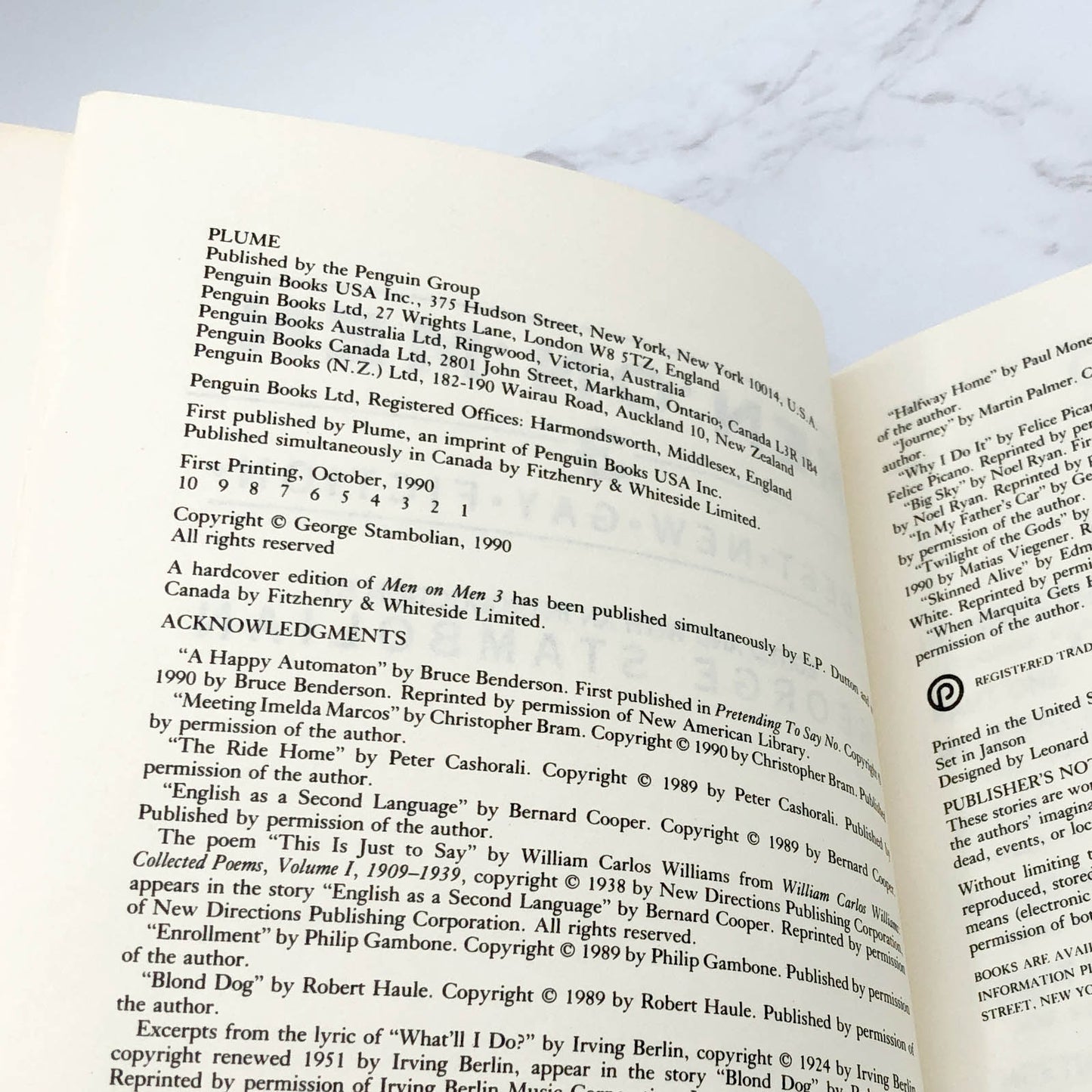 Men on Men 3: Best New Gay Fiction edited by George Stambolian [FIRST PAPERBACK PRINTING] 1990 • Plume