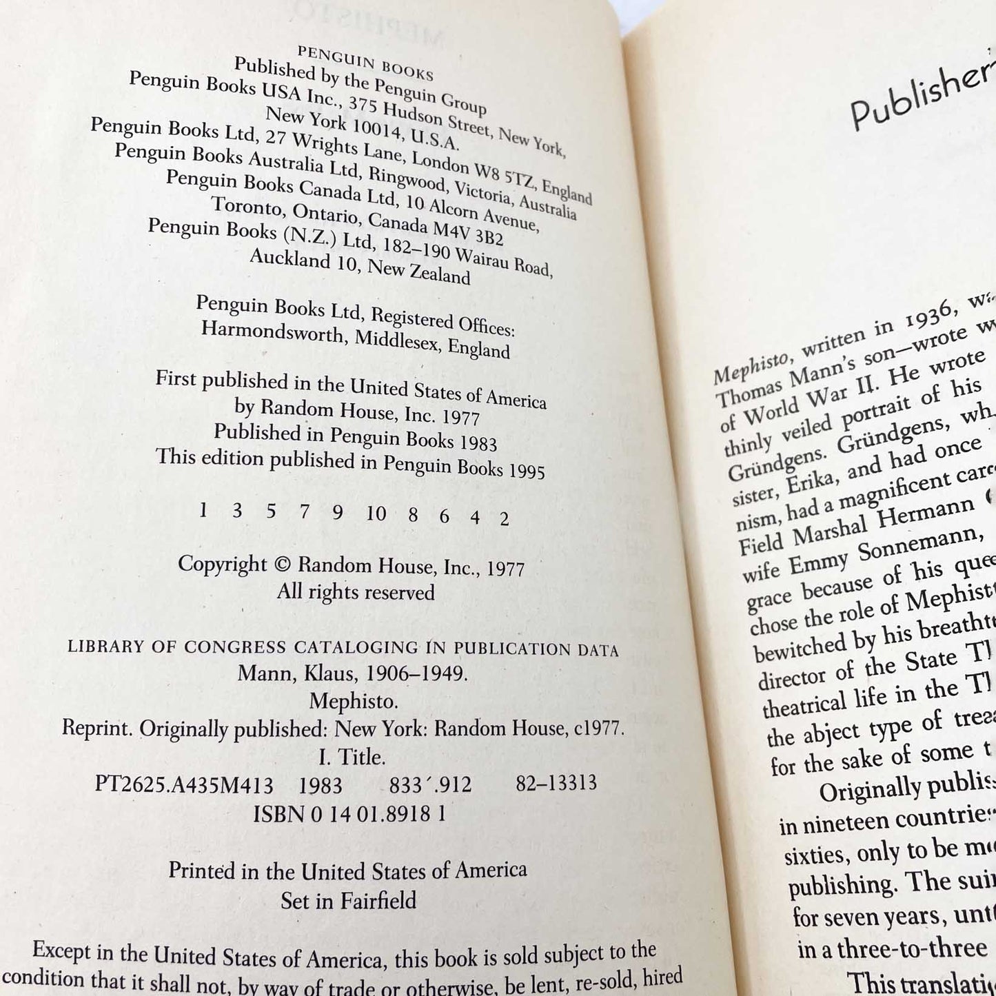 Mephisto by Klaus Mann [TRADE PAPERBACK] 1995 • Penguin Books