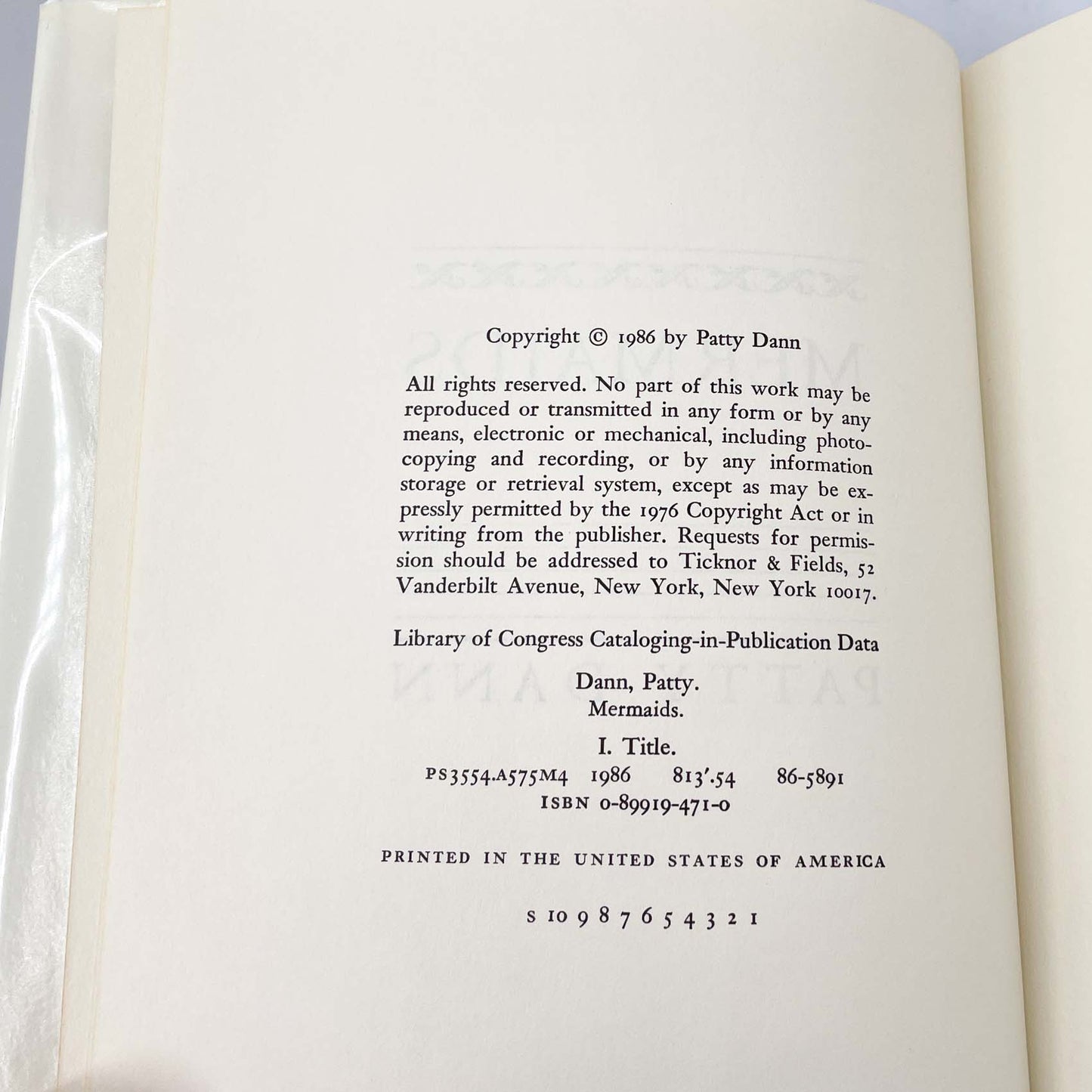 Mermaids by Patty Dann [FIRST EDITION • FIRST PRINTING] 1986 • Ticknor & Fields