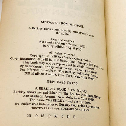 Messages From Michael by Chelsea Quinn Yarbro [FIRST PAPERBACK EDITION] 1983 • Berkley