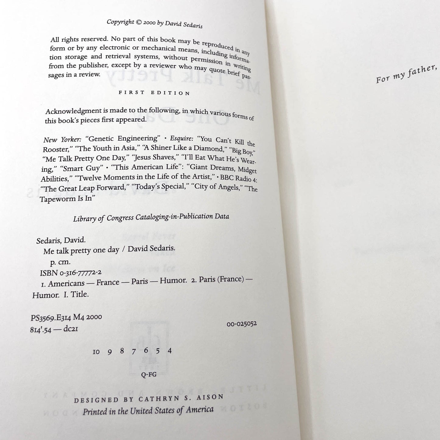 Me Talk Pretty One Day by David Sedaris [FIRST EDITION] 2000 • Little Brown