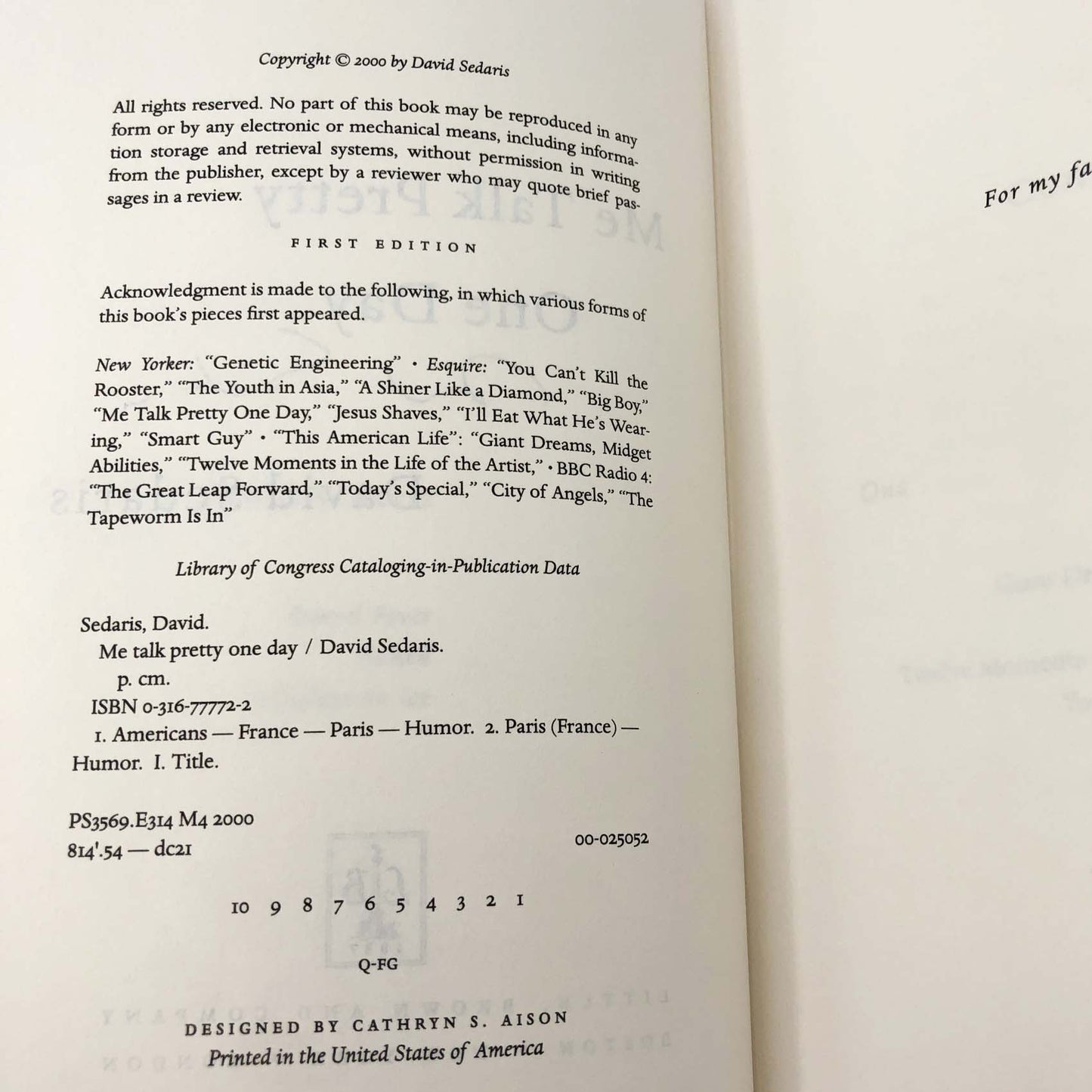 Me Talk Pretty One Day by David Sedaris SIGNED! [FIRST EDITION • FIRST PRINTING] 2000 • Little Brown