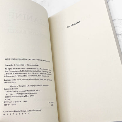 The Mezzanine by Nicholson Baker [TRADE PAPERBACK] 1990 • Vintage Contemporaries