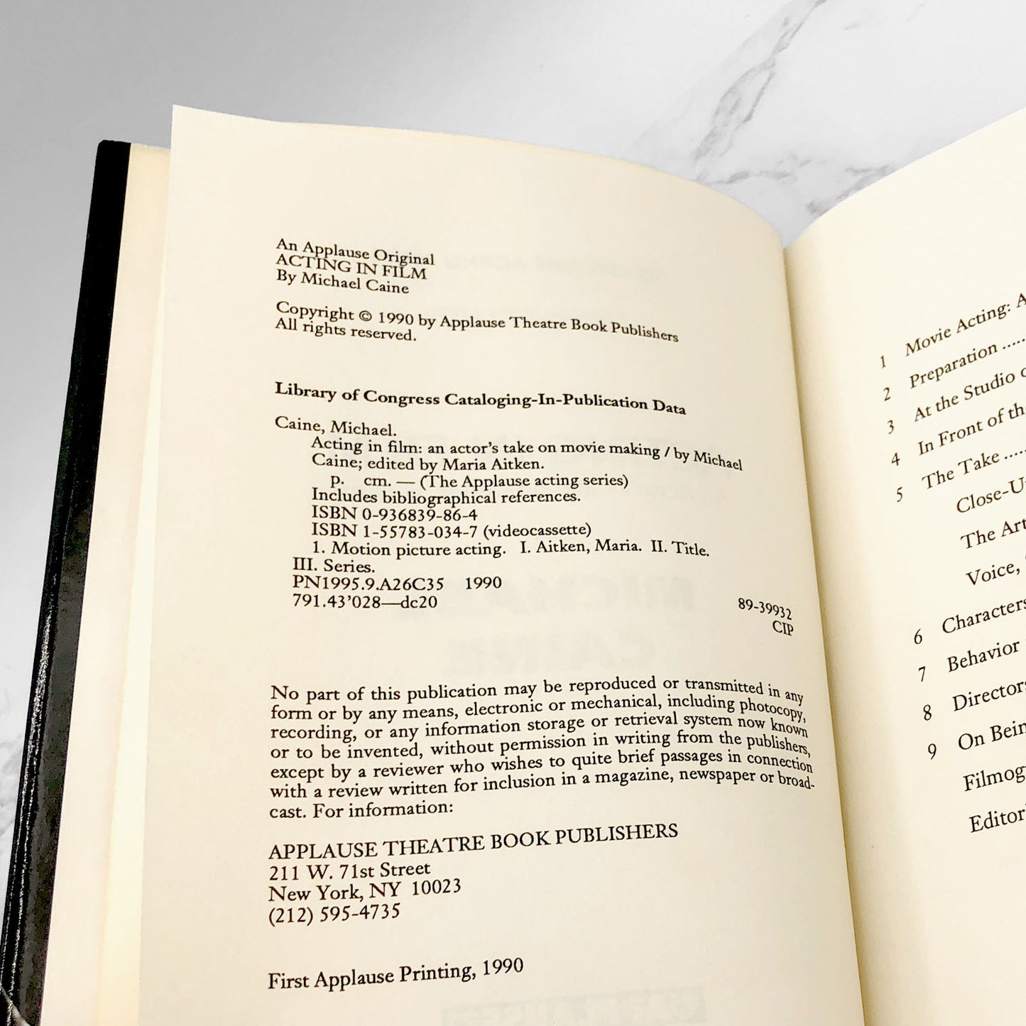 Acting in Film by Michael Caine [FIRST EDITION • FIRST PRINTING]  1990