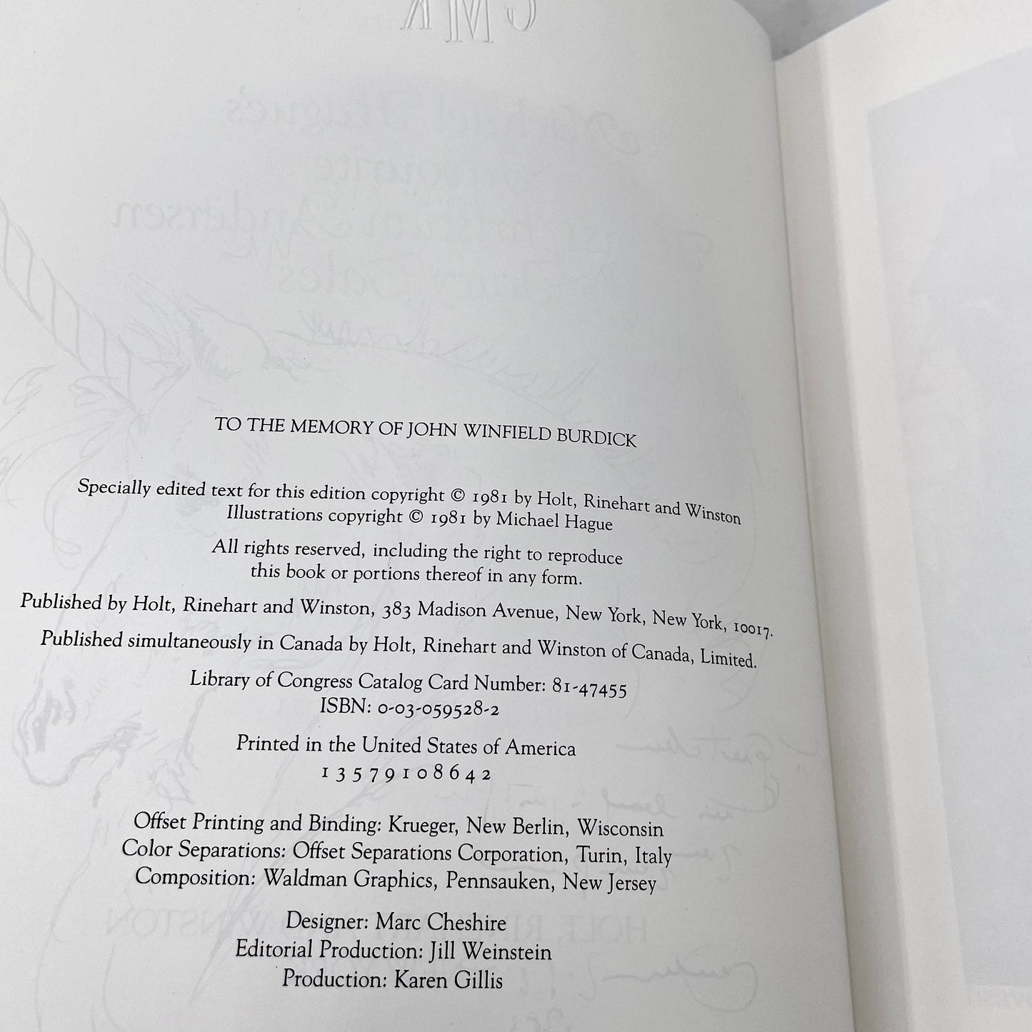 Michael Hague's Favourite Hans Christian Andersen Fairy Tales SIGNED + DOODLED! [FIRST EDITION] 1981 • Unicorn Illustration