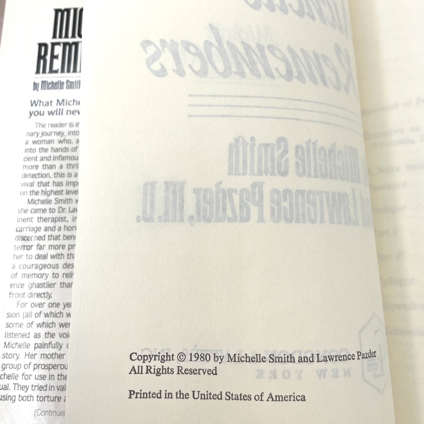 Michelle Remembers: The Shocking True Story of a Child's Possession by The Devil by Michelle Smith & Lawrence Pazder [1980 HARDCOVER] BCE • Congdon & Lattès