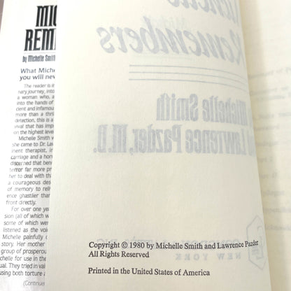 Michelle Remembers: The Shocking True Story of a Child's Possession by The Devil by Michelle Smith & Lawrence Pazder [1980 HARDCOVER] BCE • Congdon & Lattès