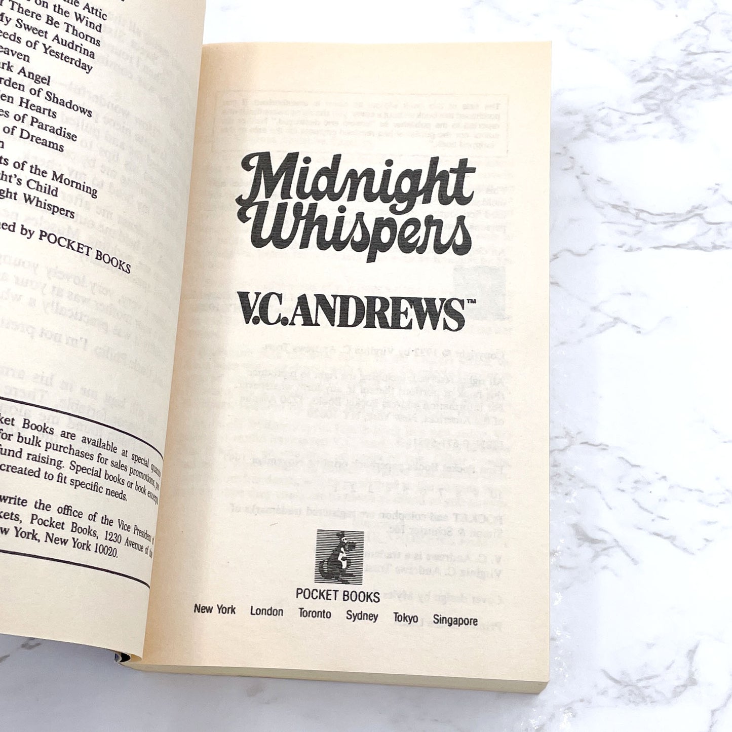 Midnight Whispers by V.C. Andrews [FIRST EDITION • FIRST PRINTING] 1992 • Pocket Books • Cutler #4