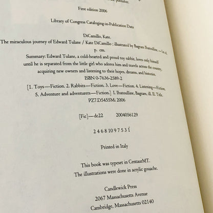 The Miraculous Journey of Edward Tulane by Kate DiCamillo [FIRST EDITION • FIRST PRINTING] 2006 • Candlewick Press