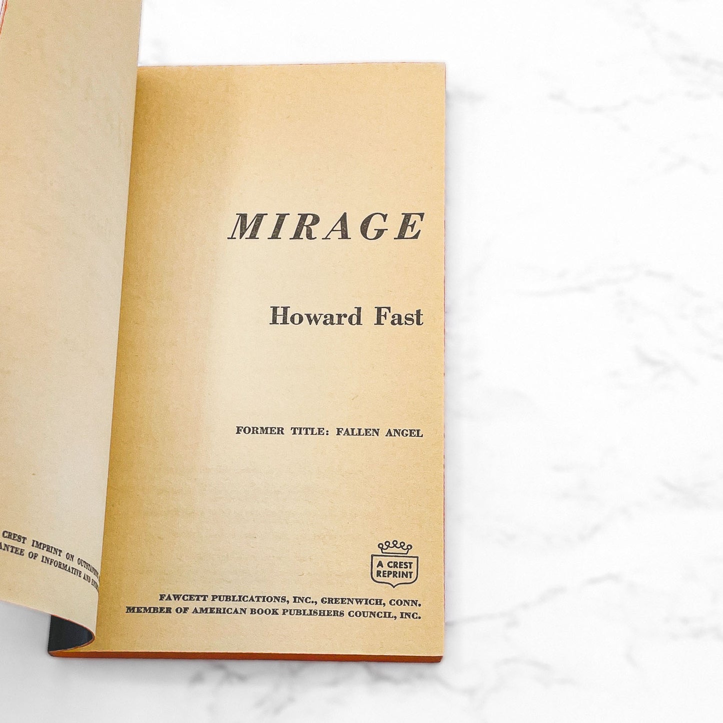 Mirage aka "Fallen Angel" by Howard Fast [1965 PAPERBBACK] • Fawcett Crest • Movie Tie-in!