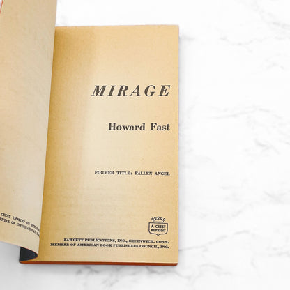Mirage aka "Fallen Angel" by Howard Fast [1965 PAPERBBACK] • Fawcett Crest • Movie Tie-in!