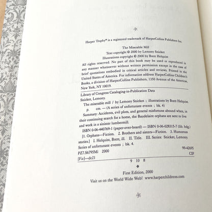 The Miserable Mill by Lemony Snicket [FIRST EDITION] 2000 • A Series of Unfortunate Events #4