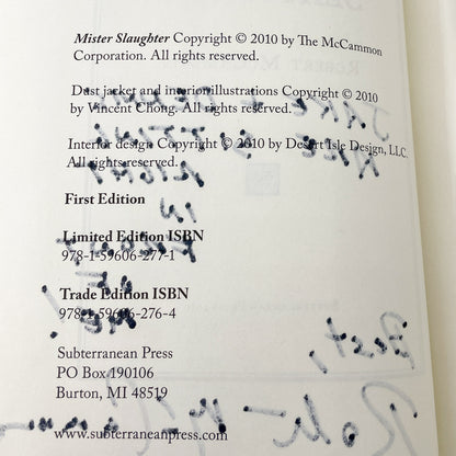 Mister Slaughter by Robert R. McCammon SIGNED! [FIRST EDITION] 2010 • Subterranean Press